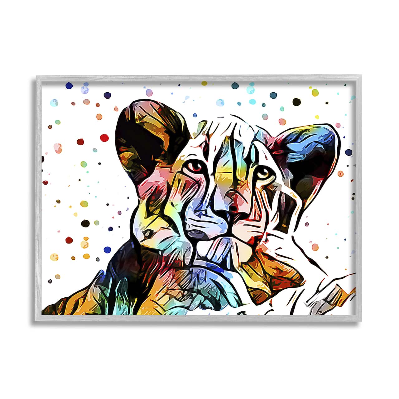 Stupell Industries Abstract Lion Cub Portrait Vibrant Polka Dots Framed Wall Art